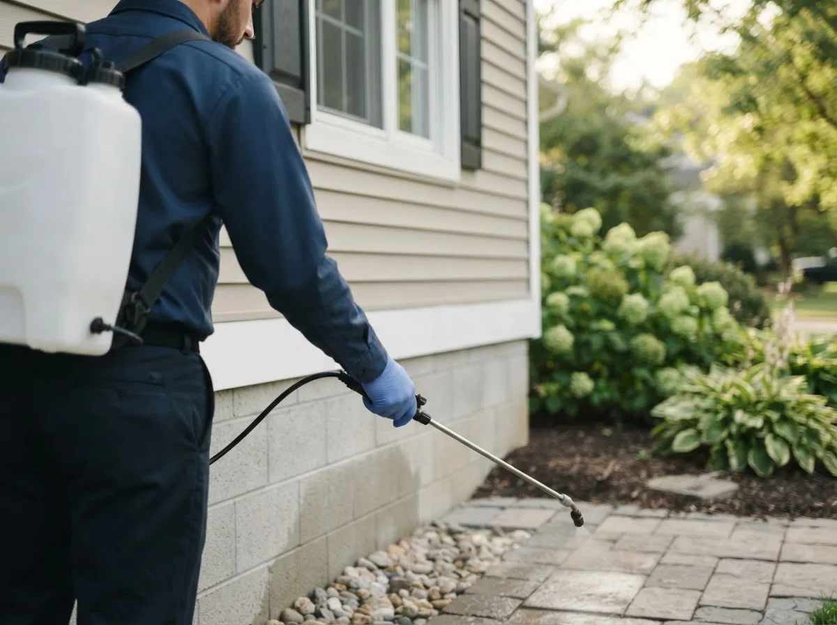 Pest control technician inspecting a home in Bromide, OK